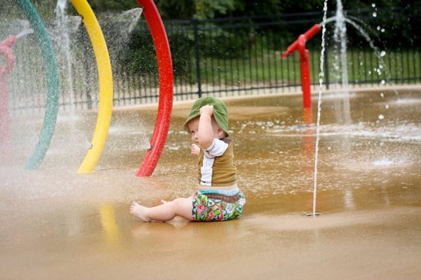 A child enjoys the water at Westcove&#8217;s spray park. The County of St. Paul and Town of Elk Point boast spray parks, and the Town of St. Paul will also have one to offer