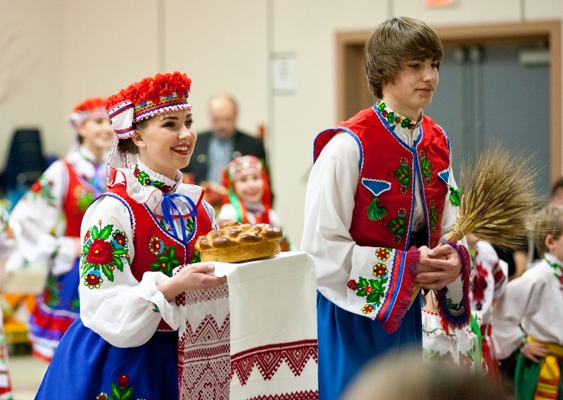 The Shevchenko Ukrainian Dancers in Glendon performed a number of dances for a sold-out crowd on Jan. 18, at the Glendon RCMP Hall. Holding the bread at the beginning of the