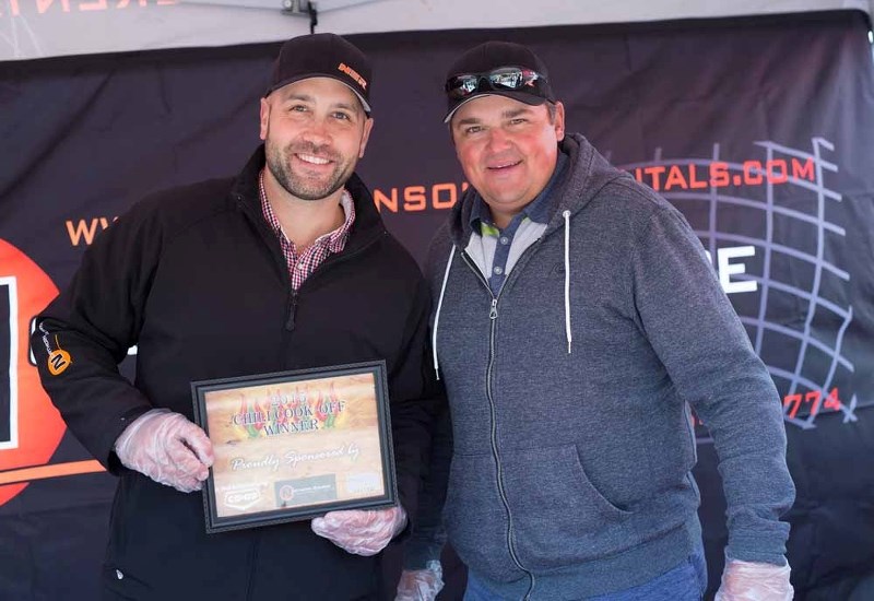 Bryce Balmer and Richard Brodziak with Northern Source Rentals were this year&#8217;s chili cook-off winners.