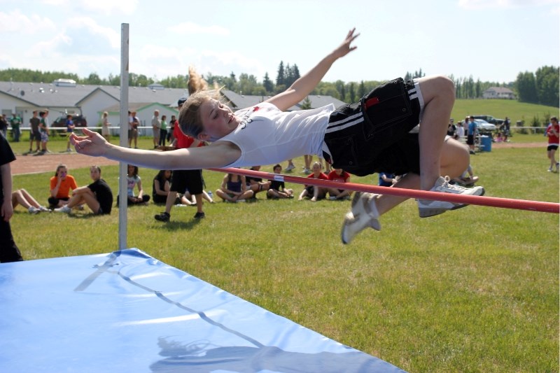 Ecole Plamondon student Hina Basargin won first place in the intermediate girls high jump competition.