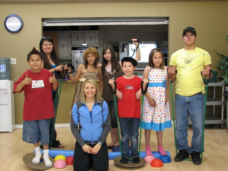 Local youth at the New Horizons youth Centre with donated fitness equipment supplied through the &#8220;Be Fit For Life&#8221; program.