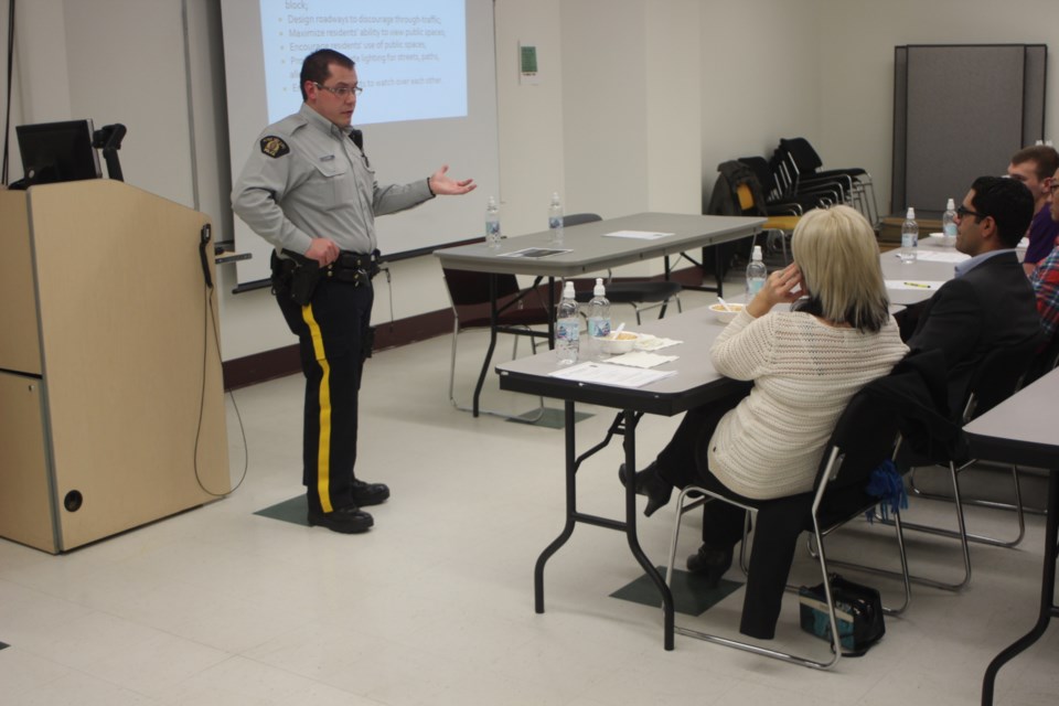 RCMP Constable Chris Clark presents at the Lac La Biche and District Chamber of Commerce&#8217;s emergency preparedness meeting last Tuesday.