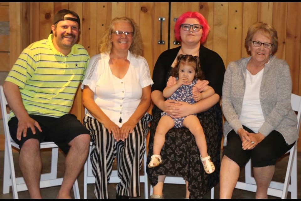 Vernon Plamondon, Laurel (Keck) Plamondon, Izabella, Evangeline, and Laurel’s mother, Henrietta (Keck) Ready. Photo supplied.