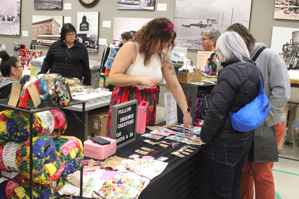 Payton Shukaliak, founder of the Indigenous Christmas Market, was also a vendor at this year’s event selling earrings, ribbon skirts, and other items. Chris McGarry photo. 