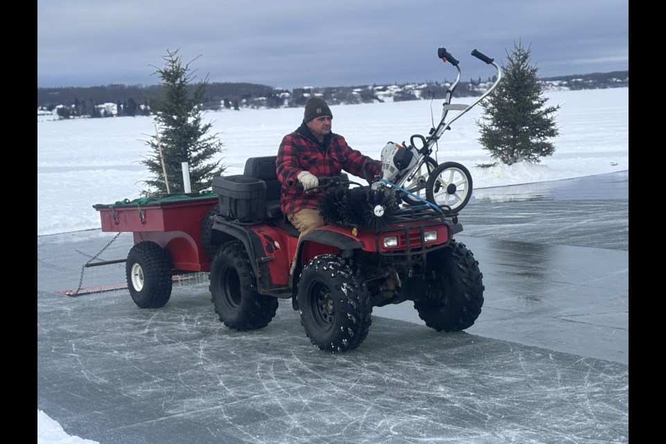 Peter Philips gives back to the community by maintaining the lake rink using his custom-built Zamboni.