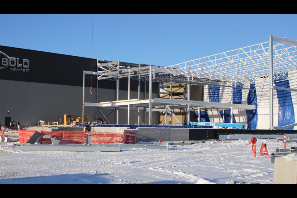 Work being done on Lac La Biche's new aquatic centre on a very cold Jan. 3. Chris McGarry photo. 