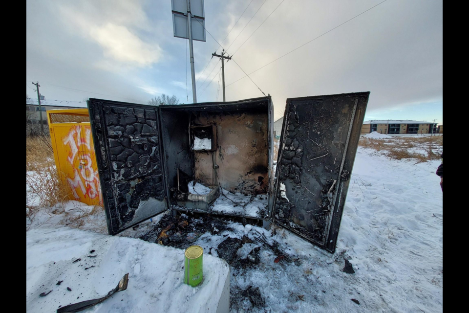 A sewage flow control cabinet in Cold Lake was allegedly set on fire on Jan. 8. / Photo courtesy of the City of Cold Lake.