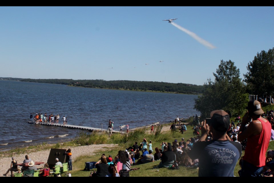 The group of water bombers that arrived in Lac La Biche for Friday’s Summer Days festivities weren’t there to fight wildfires, only to show off their capabilities. Chris McGarry photo. 