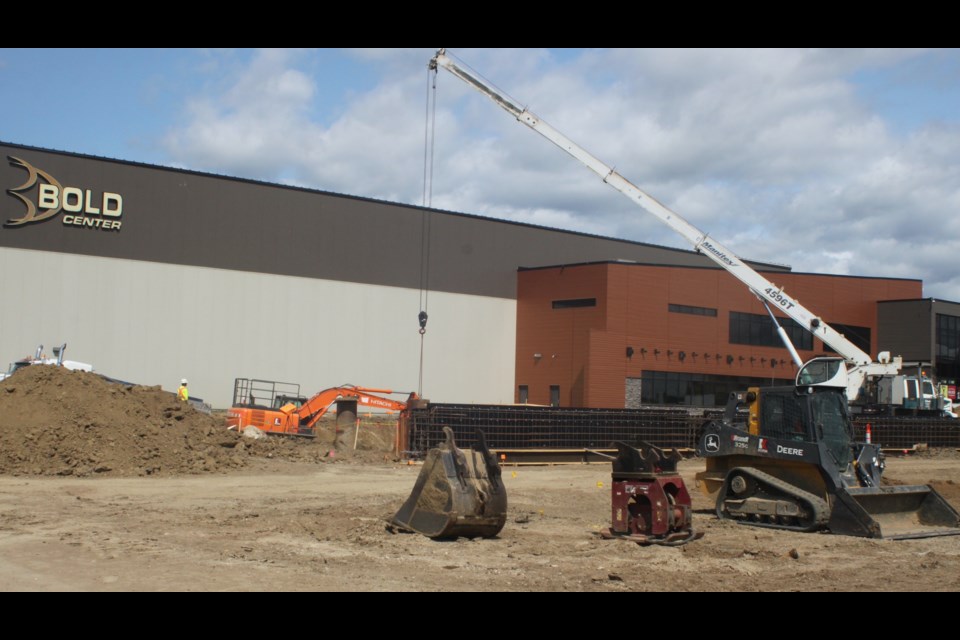 Work being on the construction of Lac La Biche's new $44.9 million aquatic centre on July 12. The facility is slated to be open by mid-2026. Chris McGarry photo. 