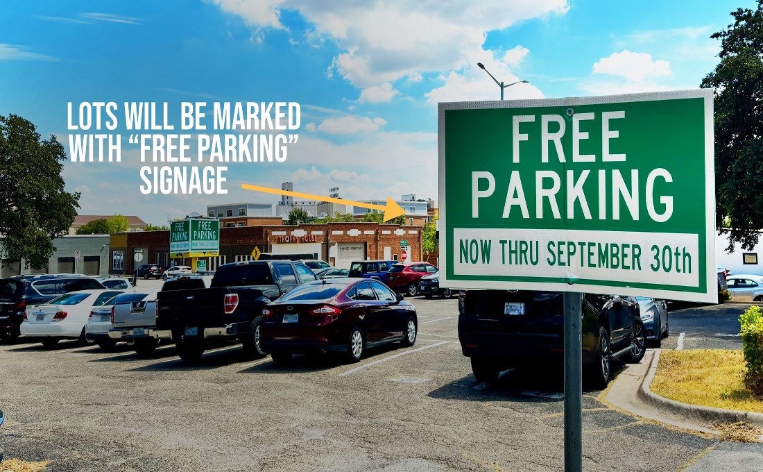 Expanded free parking in downtown Denton due to construction closures