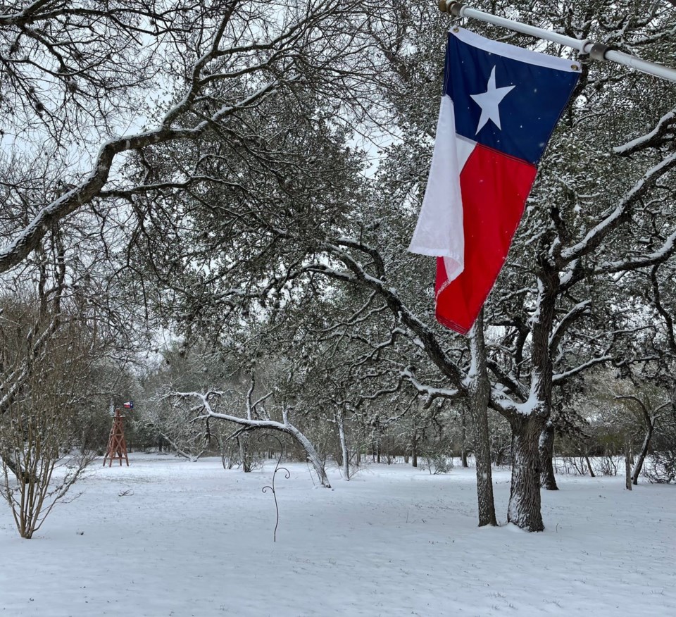 Texas,Flag,Against,Snowy,Landscape,Background