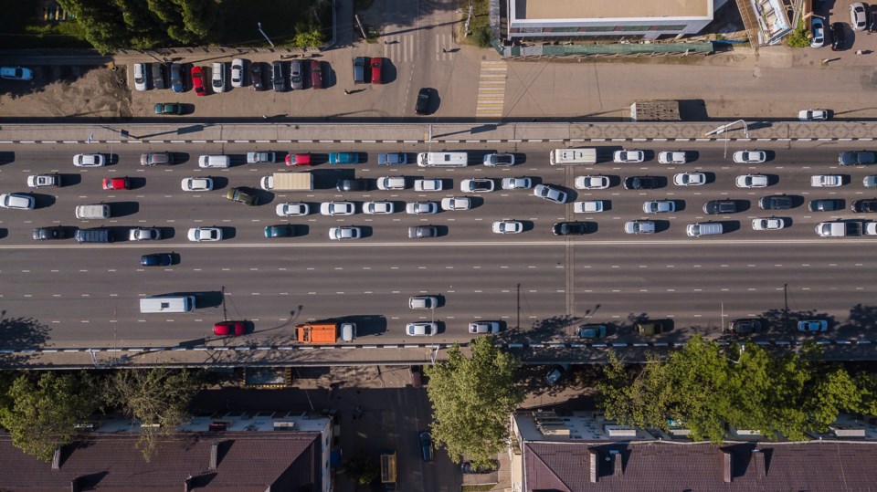 Top,Down,Aerial,View,Of,Urban,Traffic,Jam,Rush,Hour