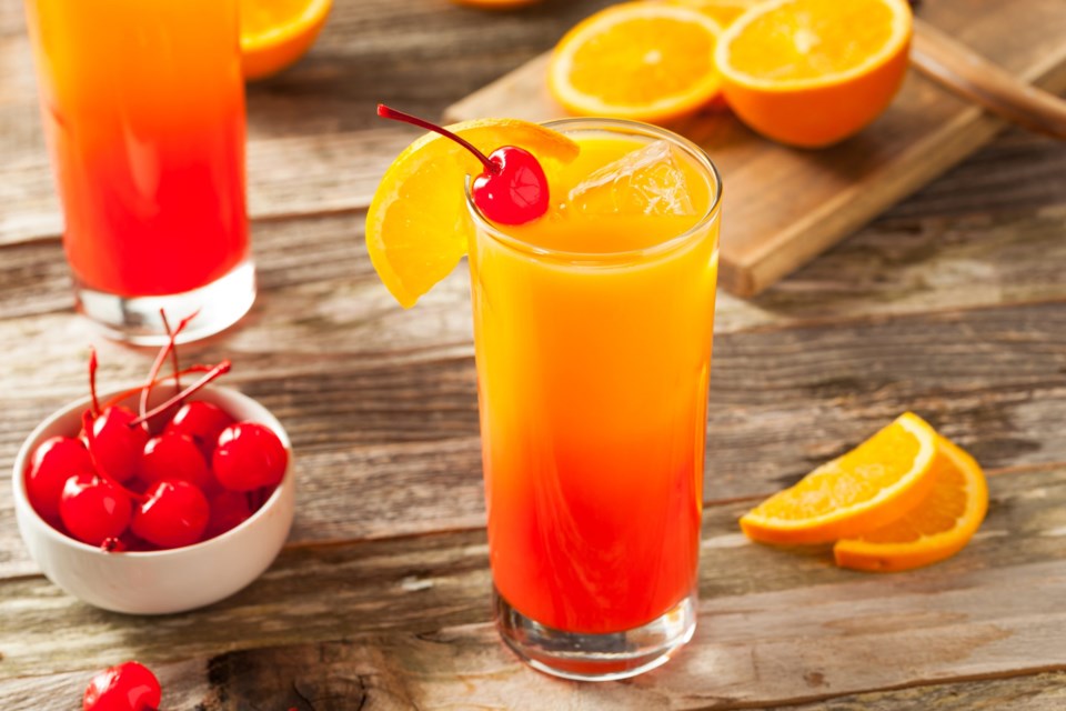 Juicy,Orange,And,Red,Tequila,Sunrise,With,A,Cherry