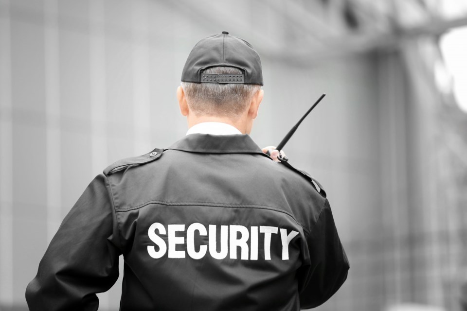 Male,Security,Guard,Using,Portable,Radio,Outdoors