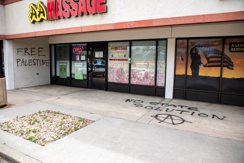 The Army Recruitment Center near 17th Ave & Main St was vandalized with anti-Israel graffiti