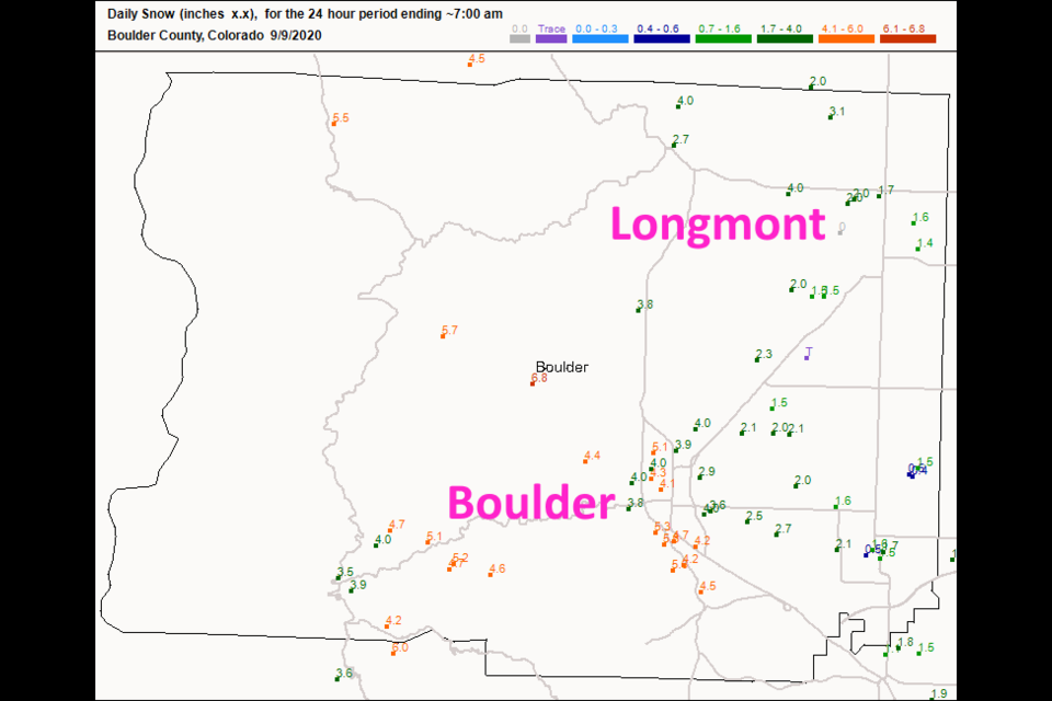 Figure 1: CoCoRaHS snow reports as of 7am Wednesday