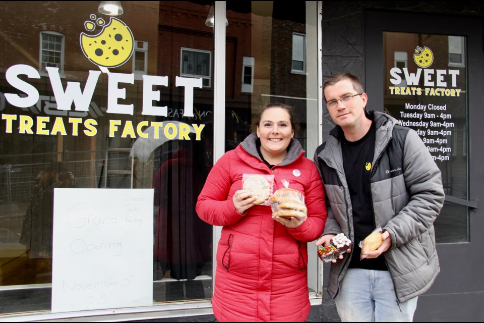 Sweet Treat Factory owners Tara Leadbetter, left, and Matt MacKenzie are opening their 83 Main St. shop in Penetanguishene on Sunday.