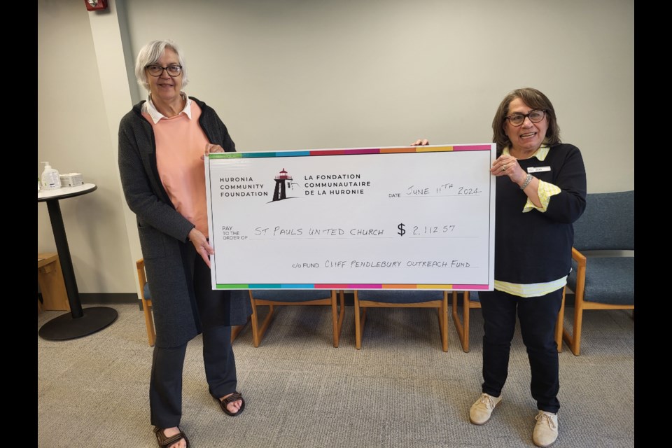 Pictured receiving this year's grant of $ 2,112.57 are Judy McConnell (left) and Zena Pendlebury from St. Paul's United Church,