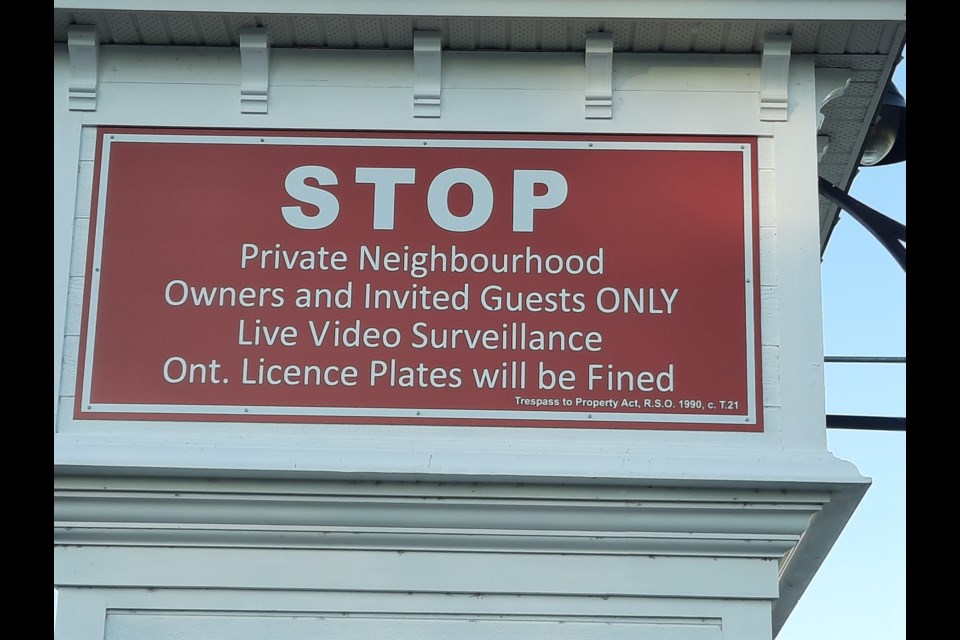 A Tay councillor thinks a sign at the Swan Island and Harbour Club Estates prohibiting non-residents to come through is not in compliance with the spirit of the township. Supplied photo.