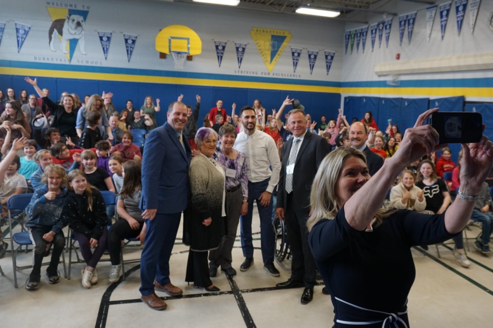 Simcoe North MPP Jill Dunlop takes a selfie to preserve Wednesday's 'momentous' announcement at Burkevale.                              