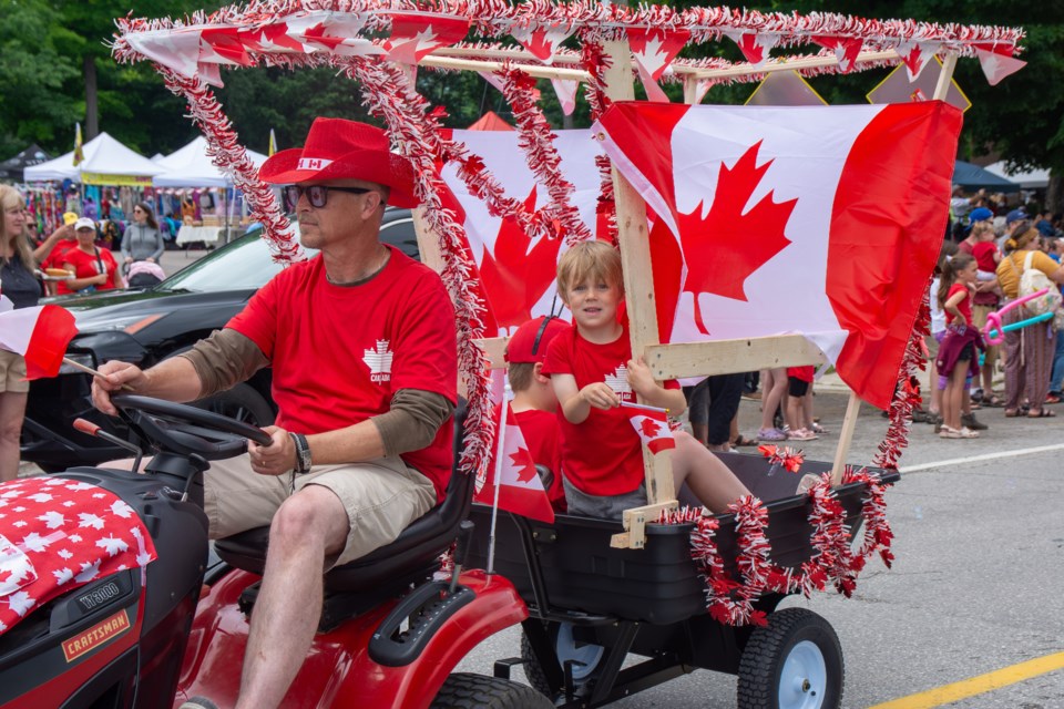 Getting into the Canada Day spirit during the parade Saturday in Tay.