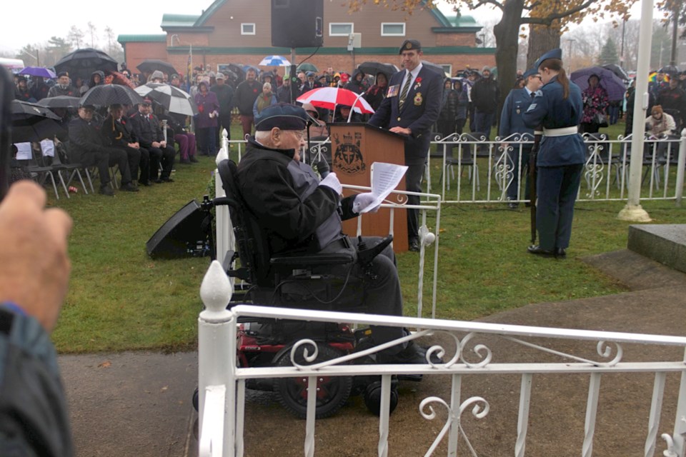 Second World War veteran Sandy McGillvary recited the poem High Flight at the Midland cenotaph for Remembrance Day ceremonies this year.