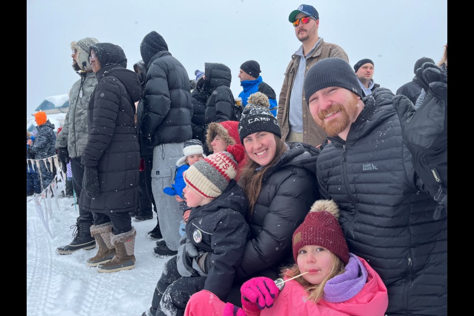 Christina Tracey, left,  James Tracey, Andrew Tracey, right, and Maddy Tracey enjoyed attending the Great Canadian Lumberjack Show for the first time during Winterama on Saturday in Penetanguishene.