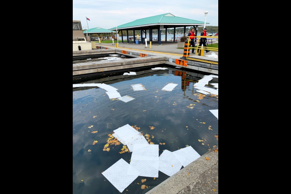 Crews worked to contain a diesel spill in Midland harbour. Submitted photo.