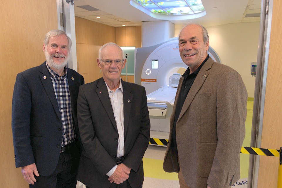 Getting a tour of the newly-constructed MRI unit and equipment at Georgian Bay General Hospital were Georgian Bay Township Mayor Peter Koetsier (left), Mayor Ted Walker of Tay Township (center), and Tay Deputy Mayor Barry Norris (right).