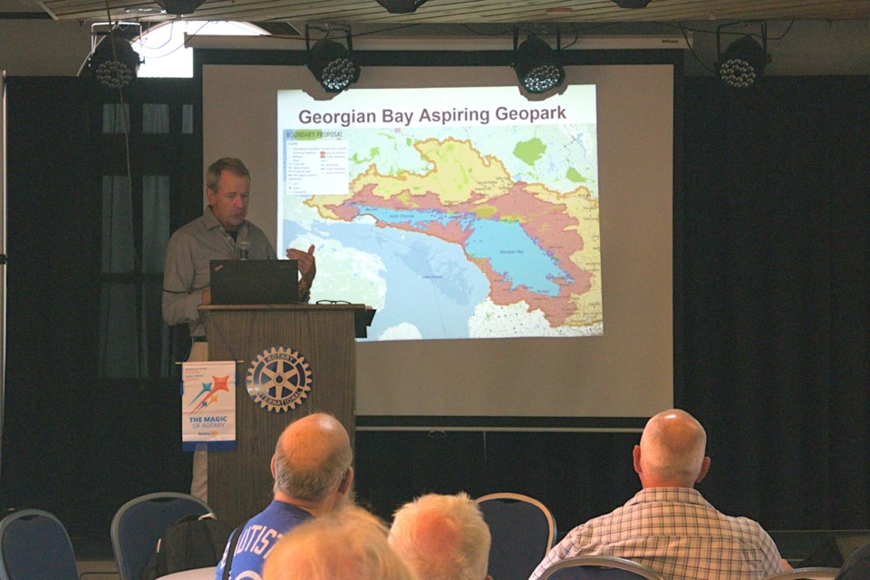 Georgian Bay Aspiring Geopark executive director Tony Pigott provided attendees at La Clé in Penetanguishene a presentation on his group's initiative to make Georgian Bay achieve a UNESCO Geopark designation.