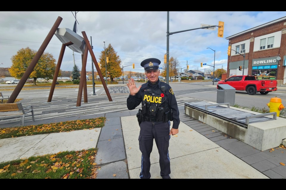 Southern Georgian Bay OPP Const. Michael Brady is seen waving on his last day on the job Nov. 1.