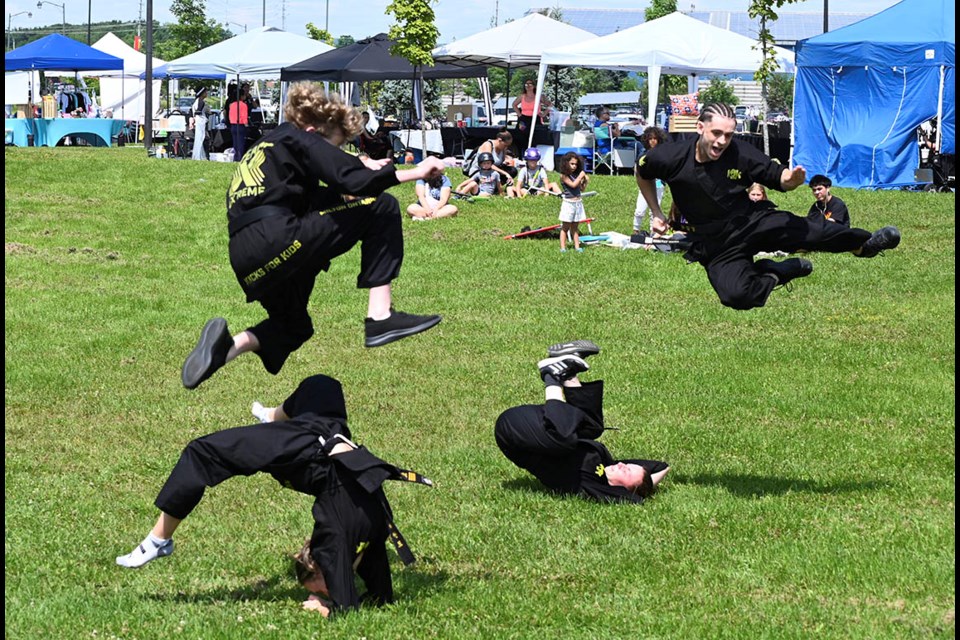 The Kick for Kids martial arts studio puts on a demonstration at Superstarrs 2 Superheroes II Saturday at Milton Community Sports Park. Organizers by Liam's Mission, the family-friendly event -- in support of SickKids -- featured over 40 vendors, as well as performances and children's games.