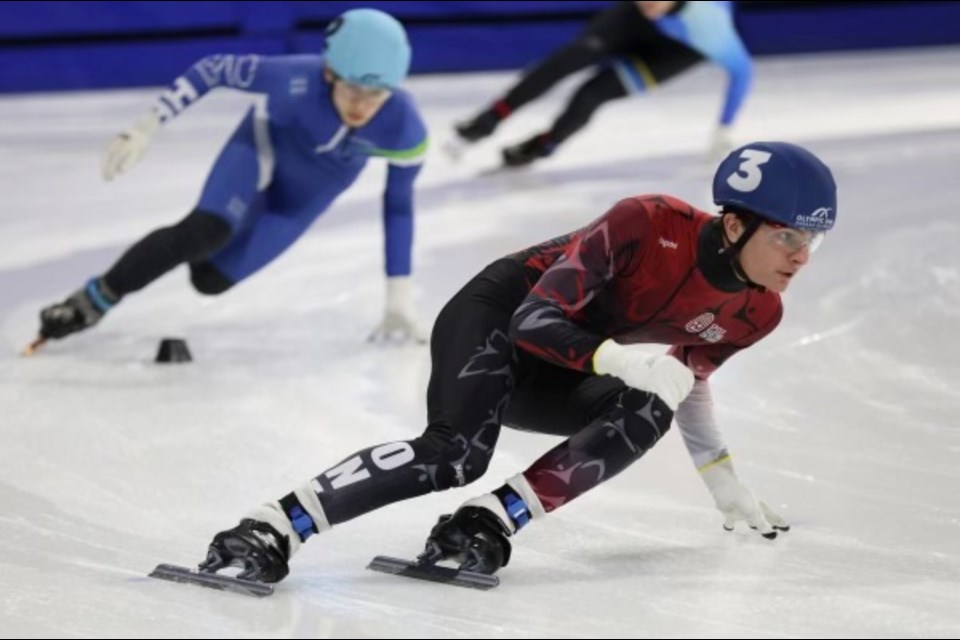 Nigel Emblin (in front) has been making great strides in speed skating in recent years.