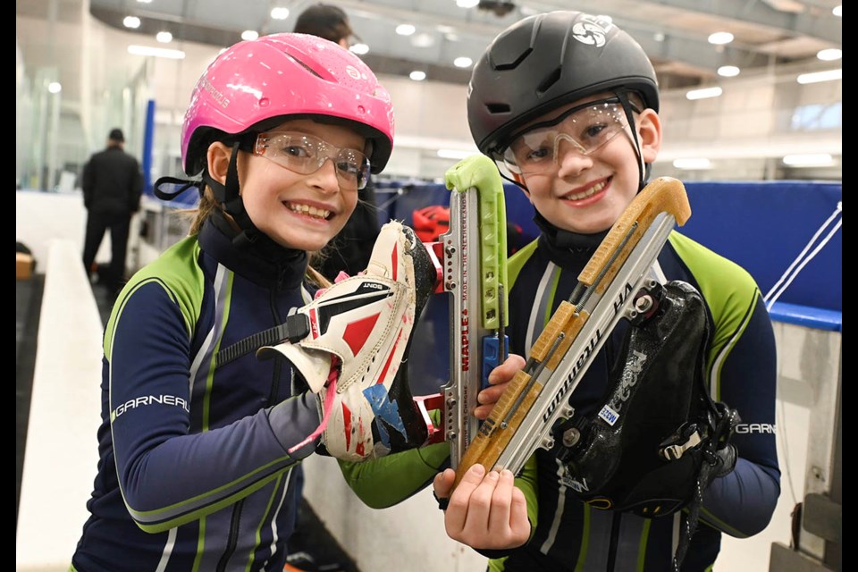 Milton Speed Skating Club's Heidi Davis, 8, and teammate Morgan Kempers, 8, were two of the top skaters at the Ontario Regional Celebration.