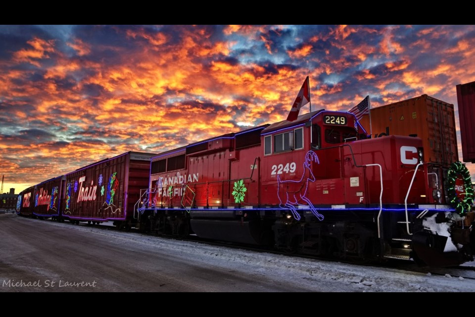 Michael St. Laurent’s photo of the CPKC Holiday Train as it sits in Moose Jaw during its 2024 North American tour.