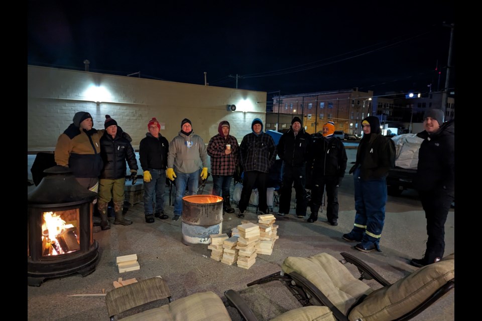 16 men from the community prepare to spend the night outside (10 p.m. to 6 a.m.) in support of the Moose Jaw Transition House
