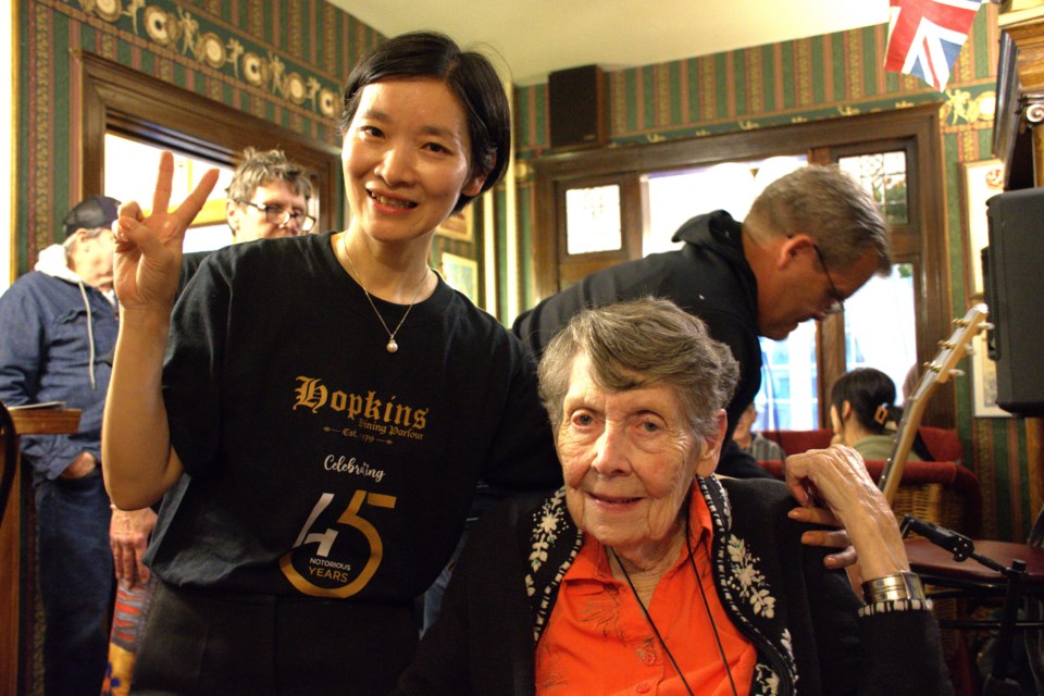 Hopkins’ current owner Linda Lin (left) stands next to Gladys Pierce (right) who owned Hopkins for 40 years.