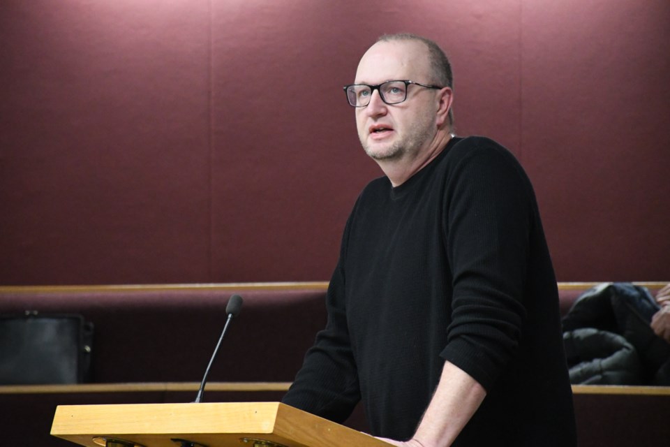 Alex Carleton, board chairman of the Downtown Moose Jaw Association, speaks during a special city council budget meeting. Photo by Jason G. Antonio