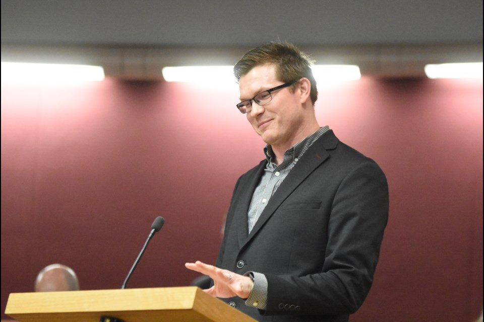 Mike Pawluski, a spokesman with Associated Engineering, speaks to city council about the work that went into the South East Industrial Concept Plan. Photo by Jason G. Antonio 