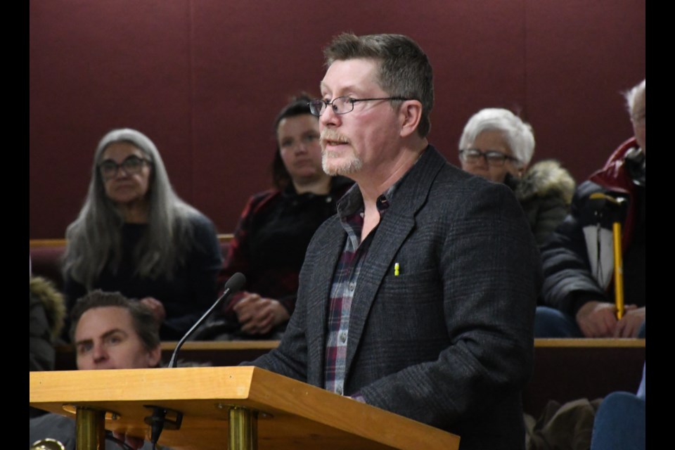 Alan Korejbo, a registered professional archaeologist, speaks to the heritage advisory committee about the results from an excavation last summer in Wakamow Valley.