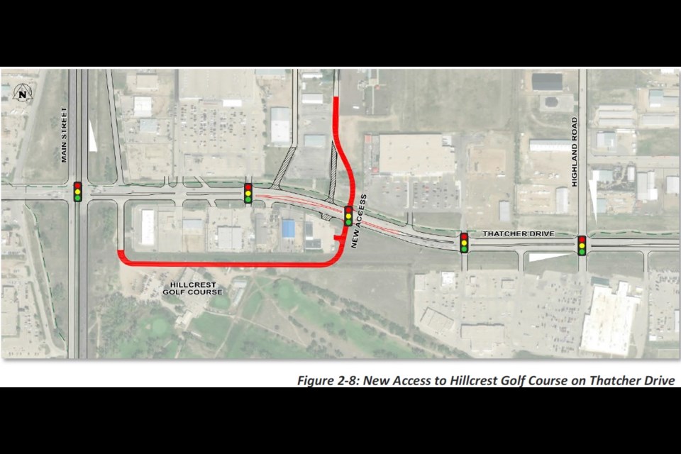 An artist's design of what a new road and signal light could look like to make accessing the Hillcrest Golf Course easier. Photo courtesy city hall