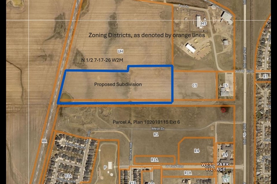 An aerial map shows the boundaries of the proposed subdivision. Photo courtesy city hall