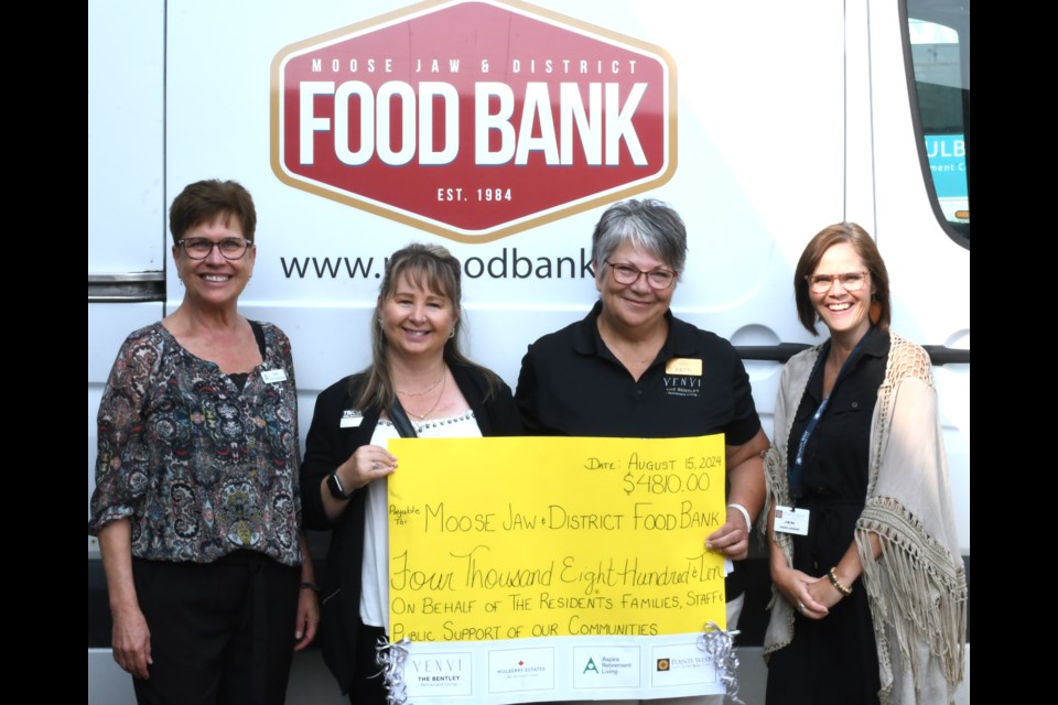 From left to right: Carol Bachiu, the resident engagement manager with Aspira West Park Crossing; Tricia Oblander, the community sales and marketing manager with Atria Mulberry Estates; Patty Johnston, Venvi The Bentley’s activity director; and Jennifer Montgomery, the general manager at Points West Living Moose Jaw.