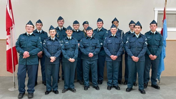 Cadets of 20 Freedom Fighter, Royal Canadian Air Cadet Squadron (RCACS), stand with pride and smiles following their annual cadet review held in Gravelbourg June 8.