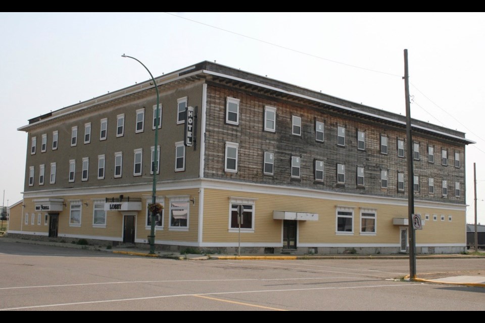 The wood-framed three-storey Shaunavon Hotel, built in 1925 in just two months, is under restoration.