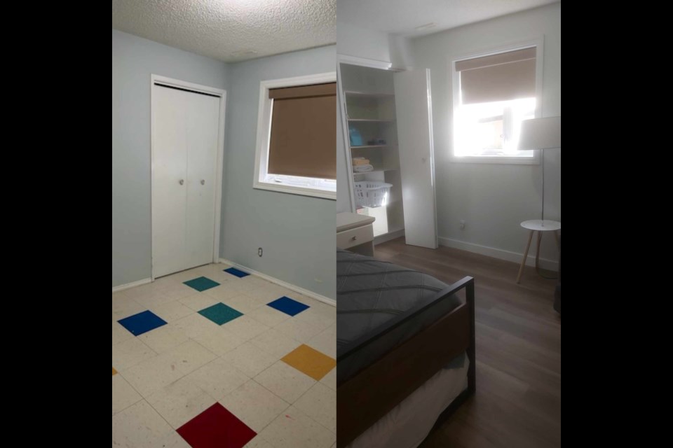 A before and after shot of a basement bedroom. Photo courtesy Facebook