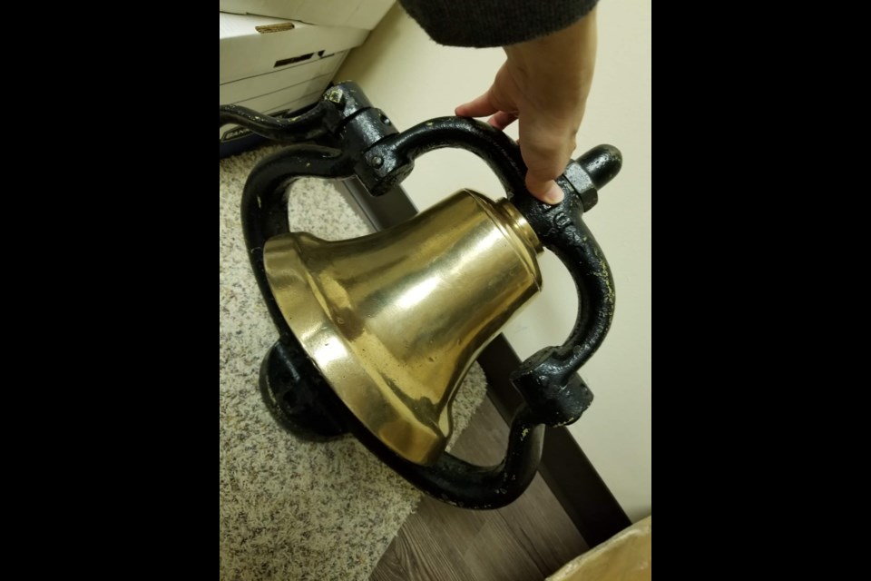 The bell that was stolen from the Vulcan Locomotive last summer has now been returned. (Photo courtesy of the WDM, Moose Jaw). 