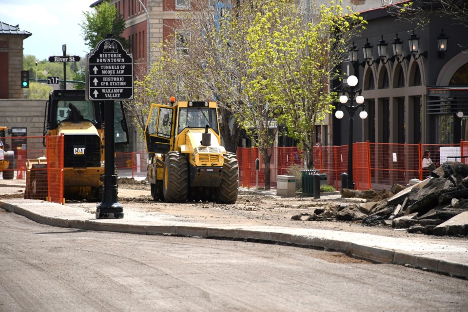 City contractors continue phase 9 of the infrastructure renewal program in downtown Moose Jaw on May 24.