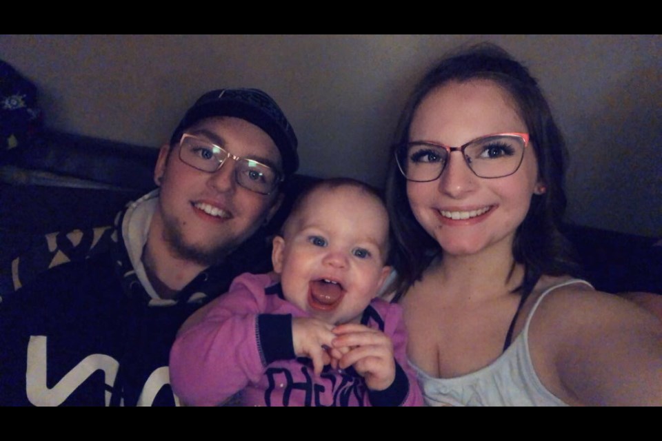 Abby Magee, right, with her boyfriend Landon Desrosiers and their daughter Elsie-May. Submitted photograph