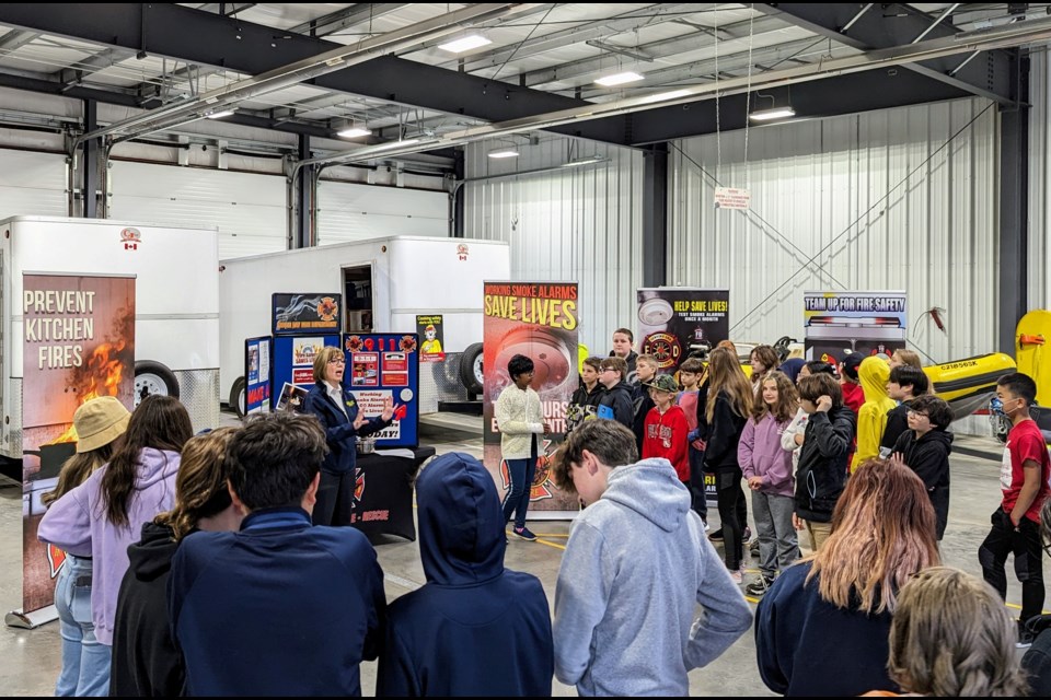 William Grayson students listen to a presentation by Cathie Bassett, public education officer for the Moose Jaw Fire Department